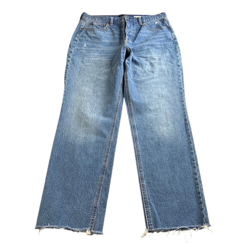 J.Crew High Rise Straight Cropped Jeans 30 32x28 Blue Button Fly Raw Hem Cotton